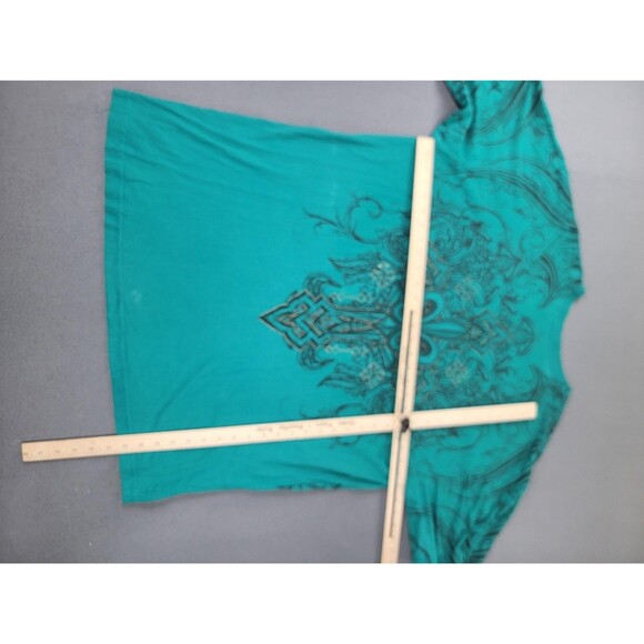 Xtreme Couture Shirt Mens 5XL Teal Graphic Cross Fleur-de-Lis Affliction Tattoo - Picture 7 of 12